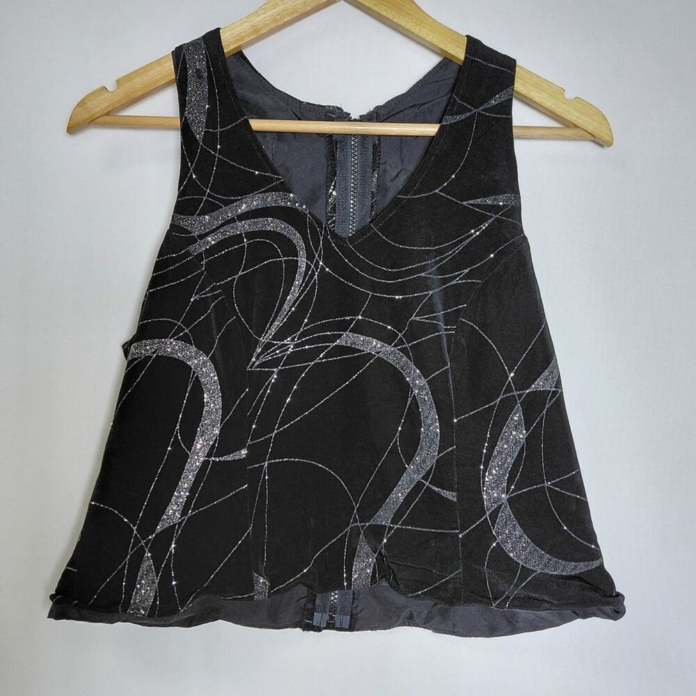 Rivar's Black Graphic Print Tank Top Sleeveless V-Neck Women Size M